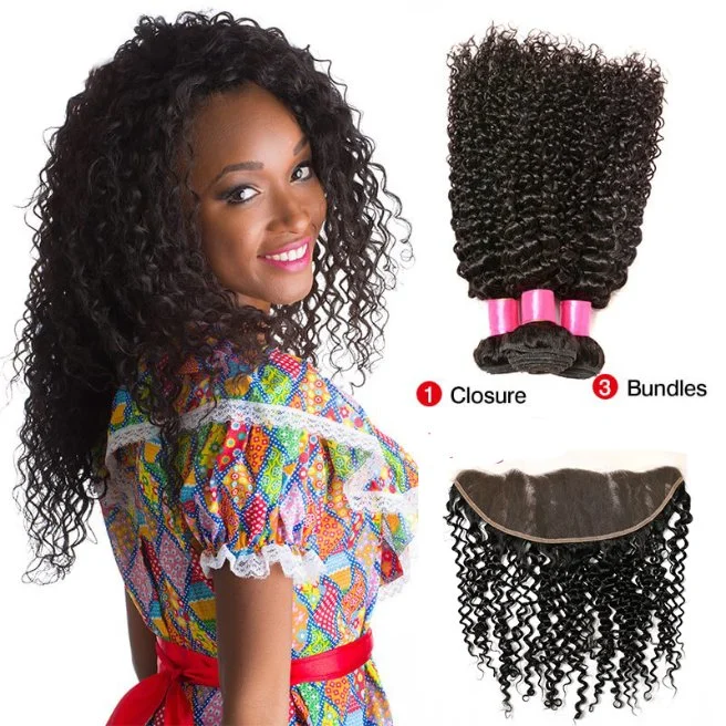 Tissage de cheveux humains Kbeth Kinky Curly pour les femmes noires naturel vierge 100 % Remy Hair Extension de cheveux humains brésilien de la trame avec une oreille à la fermeture