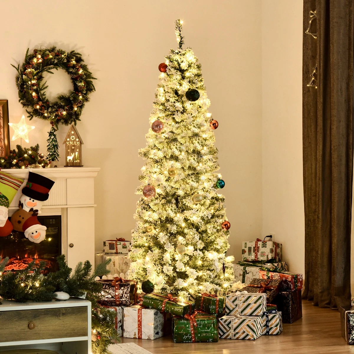 6ft Prelit Schnee beflockt Weihnachtsbaum mit Licht Indoor Home Weihnachtsdekoration