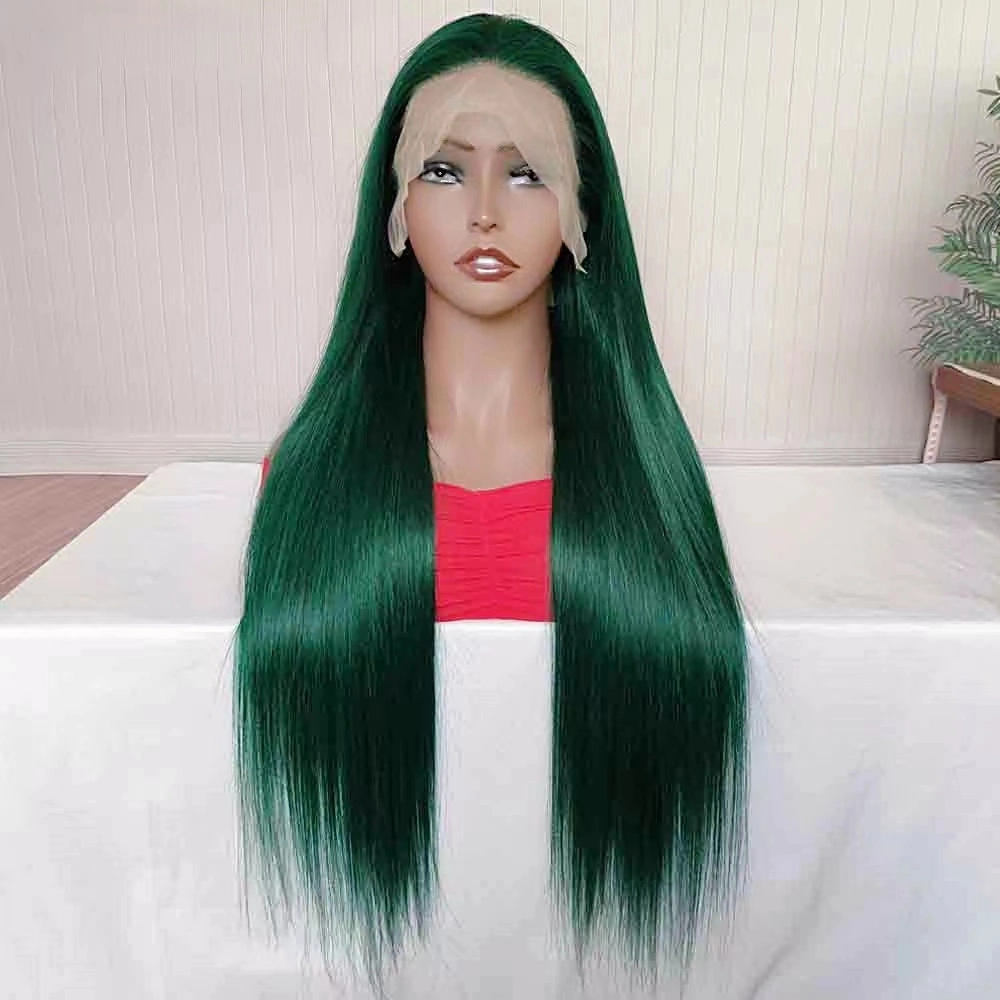 Verde Mayorista/Proveedor Bob puro recto humano Wig 100% pelo humano Encaje frontal Wig verde