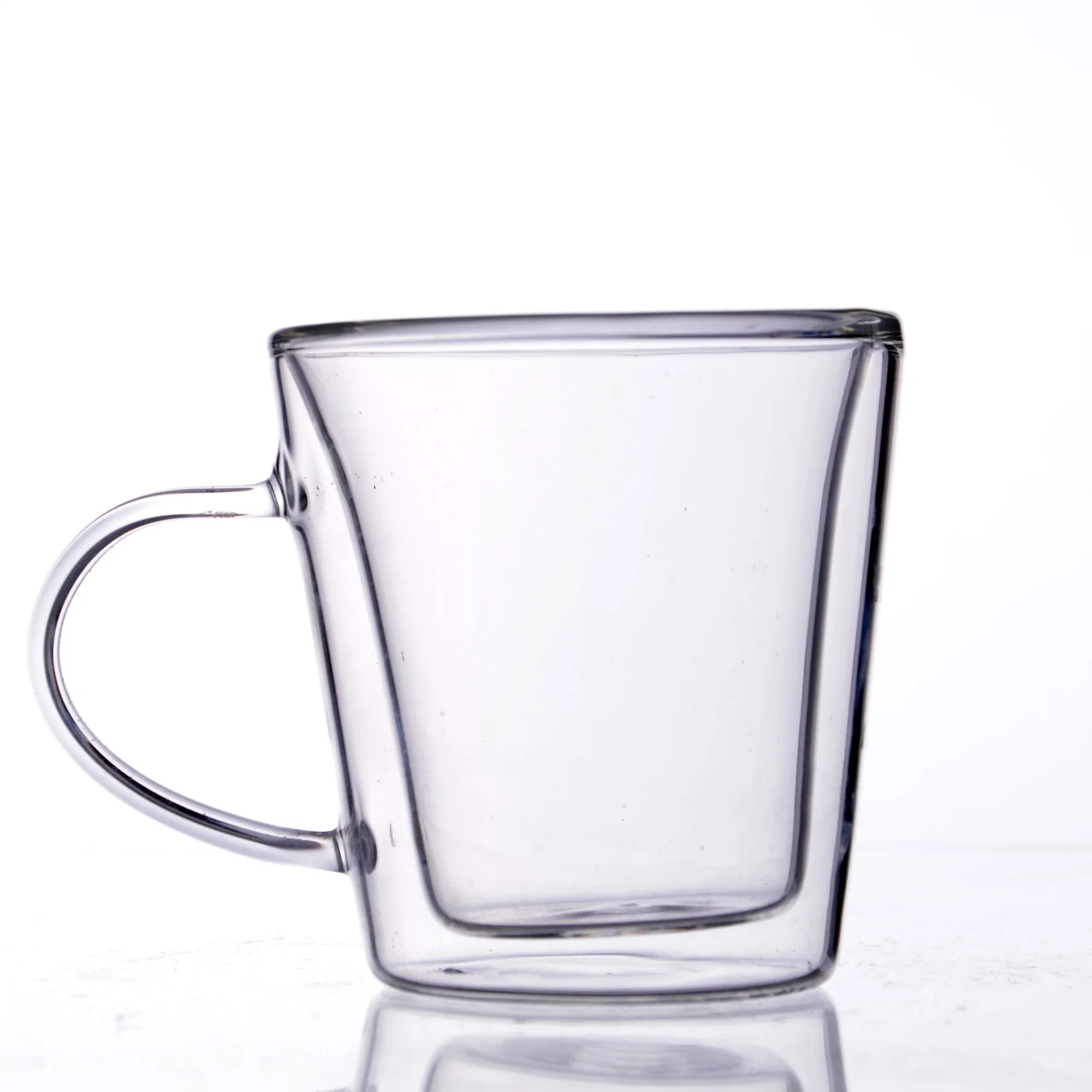 Pure Hand geblasen Double Wall Glas Tasse mit Griff