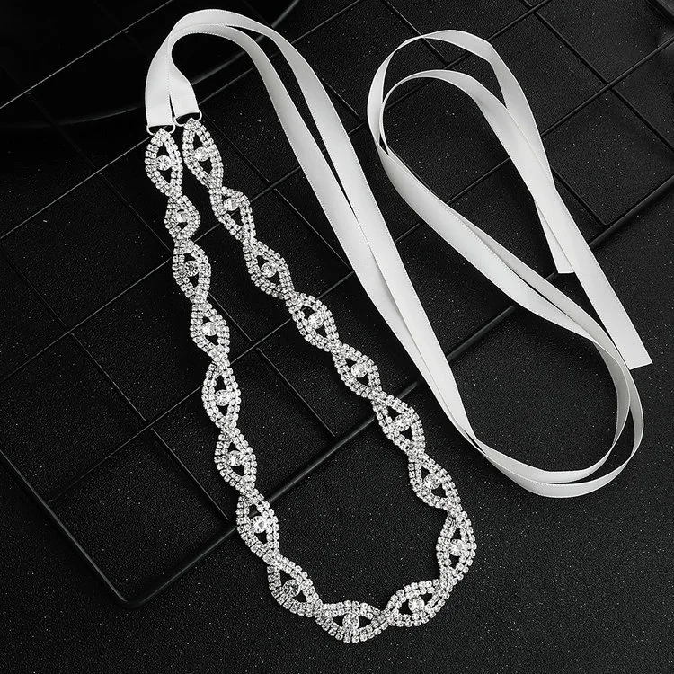 Explosions Luxury Diamond-Encrusted Cross-Woven Waistband Aesthetic Hollow Temperament Waist Chain Wedding Dress Wedding Accessory