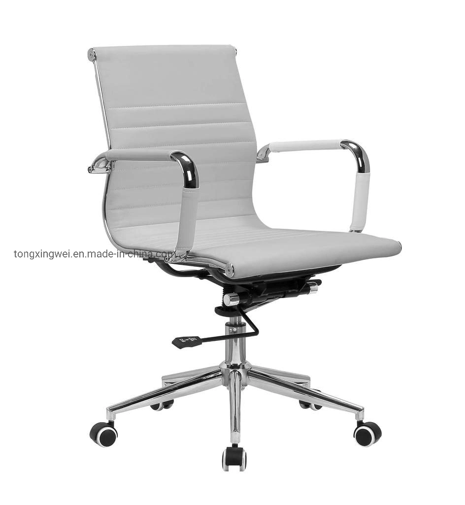 Modern MID-Back Ribbed Upholstered Conference Office Chair White