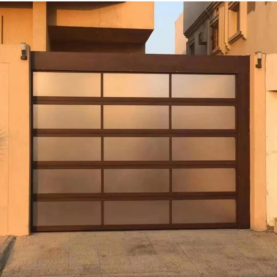 Diseño moderno puerta exterior de aluminio con aislamiento eléctrico de 16X7 de puerta de garaje de vidrio