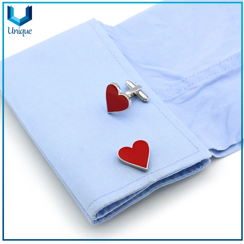 Fashion Heart Shape Cufflink Button Manufacturer, Custom Wedding Company Logo Cufflink for Shirts Fashion Accessory Gifts