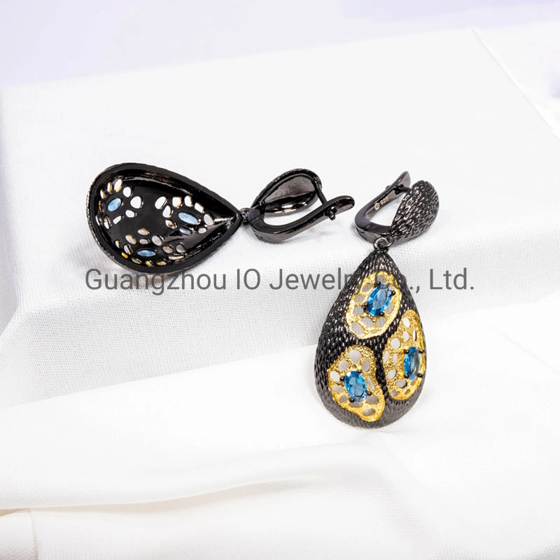 Black Plated Copper Earrings Big Design Fashionable Jewelry with Colorful Stones