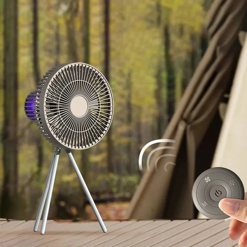 Ventilador de techo para camping exterior con trípode recargable USB con lámpara de matar mosquitos Y función de la fuente de alimentación