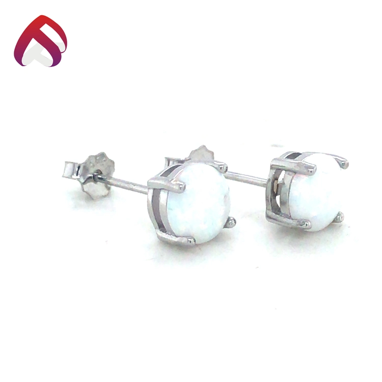 Prong Setting 925 Silver Colorful Round Opal Stud Earrings Fashion Jewelry for Women (ER88783)