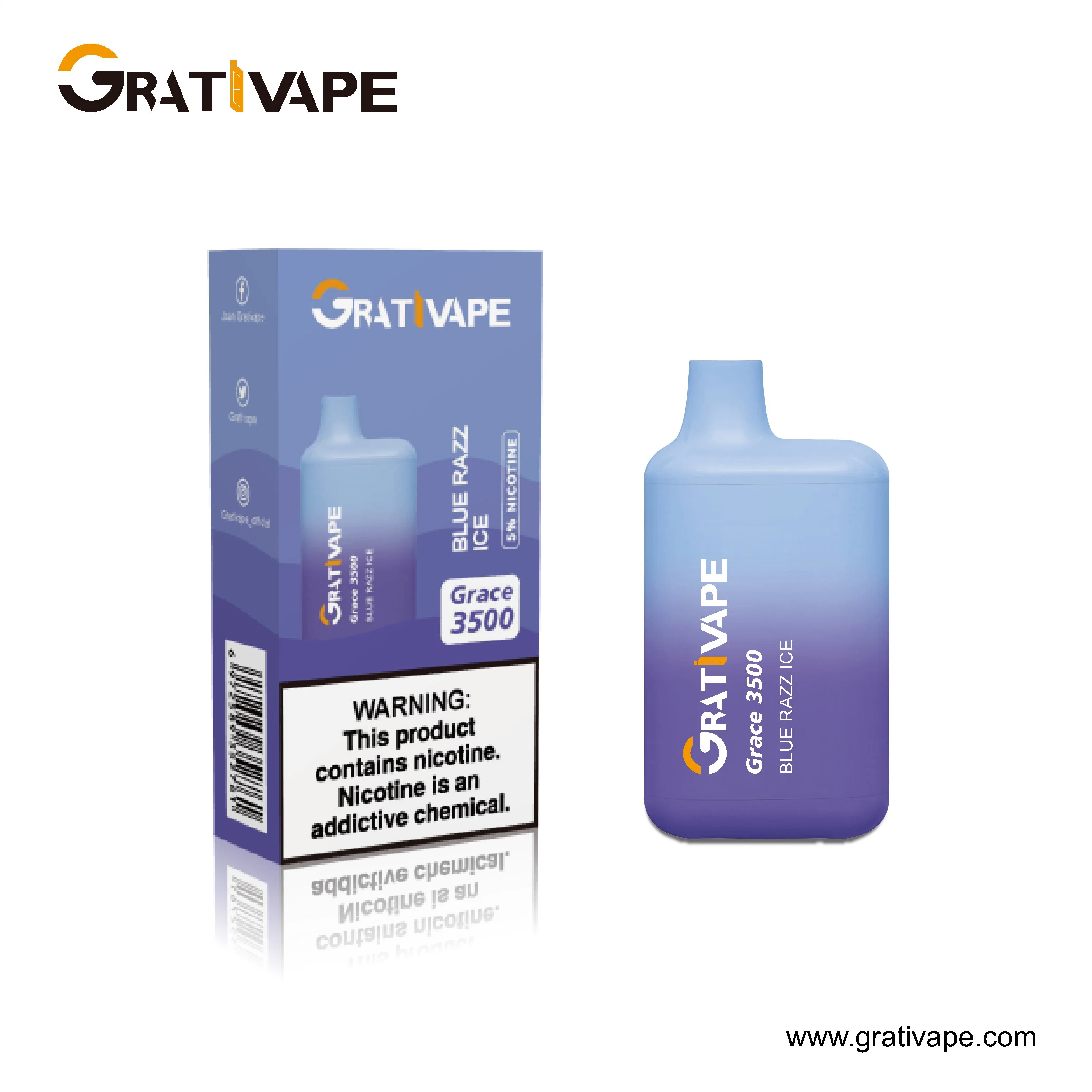 OEM/ODM Grativape Grace 3500 Puff 10flavors 0%/2%/3%/5% Nic E Cigarette Disposable/Chargeable Vape