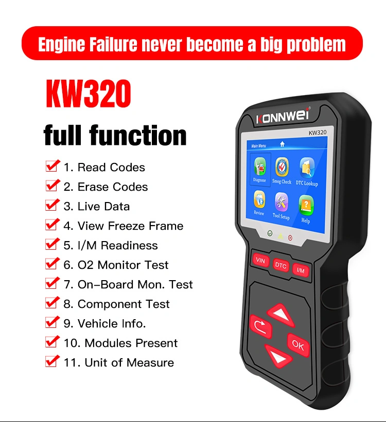 Kw320 Universal Vehicle Tools Car Obdii Diagnostic Scanner