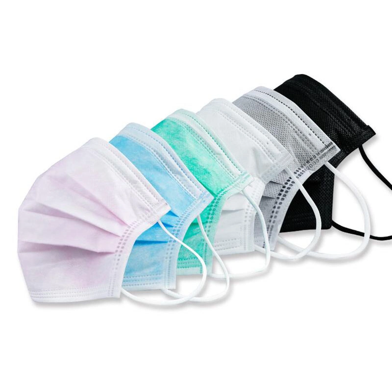 Comercio al por mayor 3 telas de colores personalizados Earloop PP no tejido Medical Mascarilla desechable de máscara de color Blanco/Rosa/Azul/Negro/púrpura