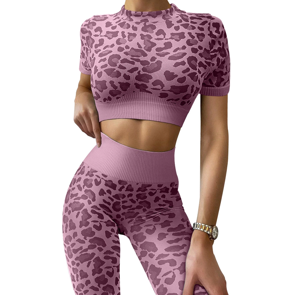 Wholesale/Supplier Factory 2023 New Fashion Leopard Print Fitness Clothing Set Women's Clothes Running Sports Tight Yoga Clothing Sports Yoga Wear