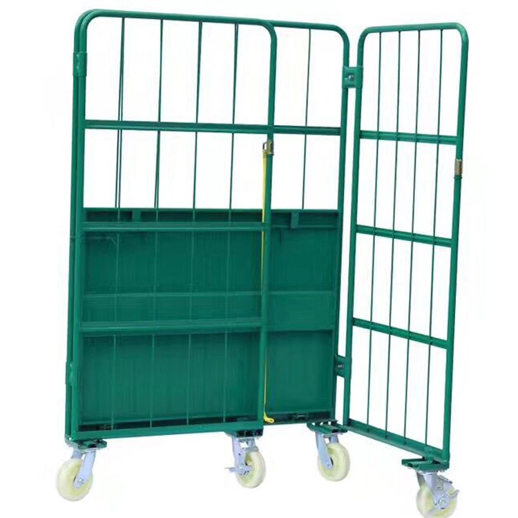 Chariot de cage logistique à palettes en métal portable et empilable avec roulettes.