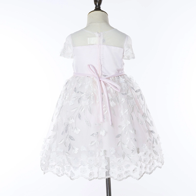 Vêtements de mode d'enfants See-Through Kids usure formelle robes fille fleur blanche bon marché