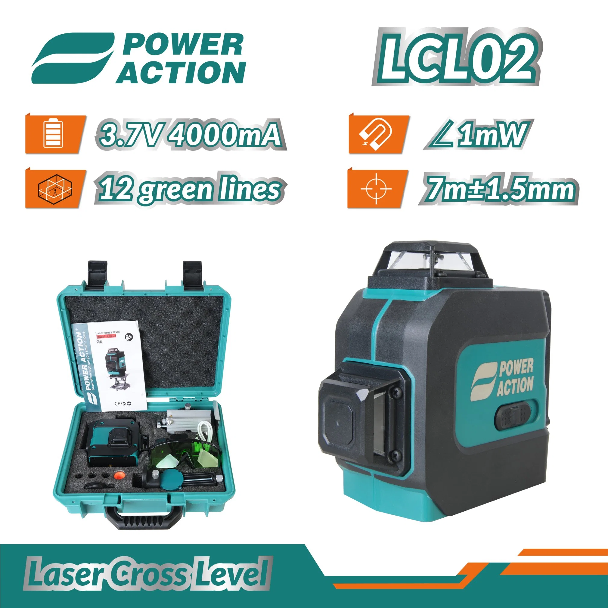 أداة التسوية الذاتية 360 Laser Level Tool لاسلكية ذات الخط الأخضر ثلاثي الأبعاد تقاطع