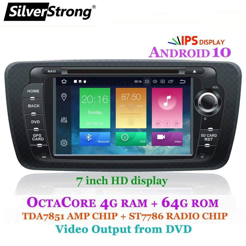 Silverstrong Android 10, Car Radio Multimidia DVD Player GPS, for Seat Ibiza 6j 2009-2013, Carplay, Navigation, 2DIN CD/DVD, Bluetooth