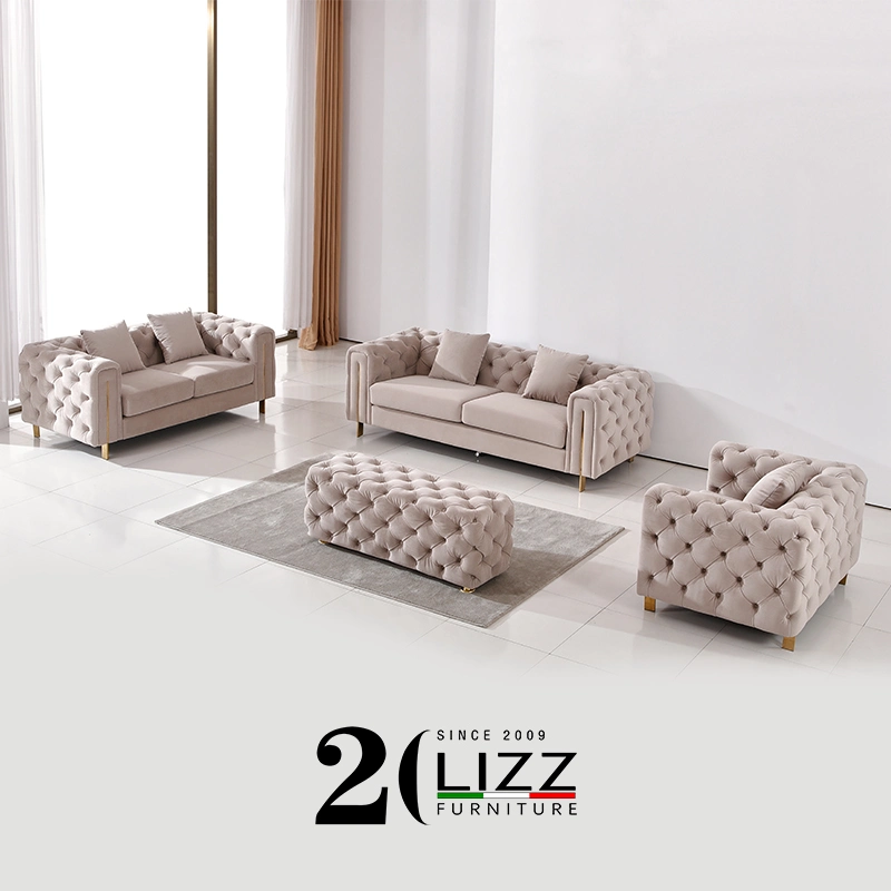 Italienische Moderne Möbel Wohnzimmer Freizeit Chesterfield Samt Stoff Sofa