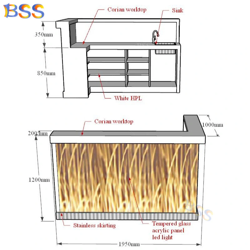 Modern Contemporary L Shape Small Cafe Mini Bar Counter