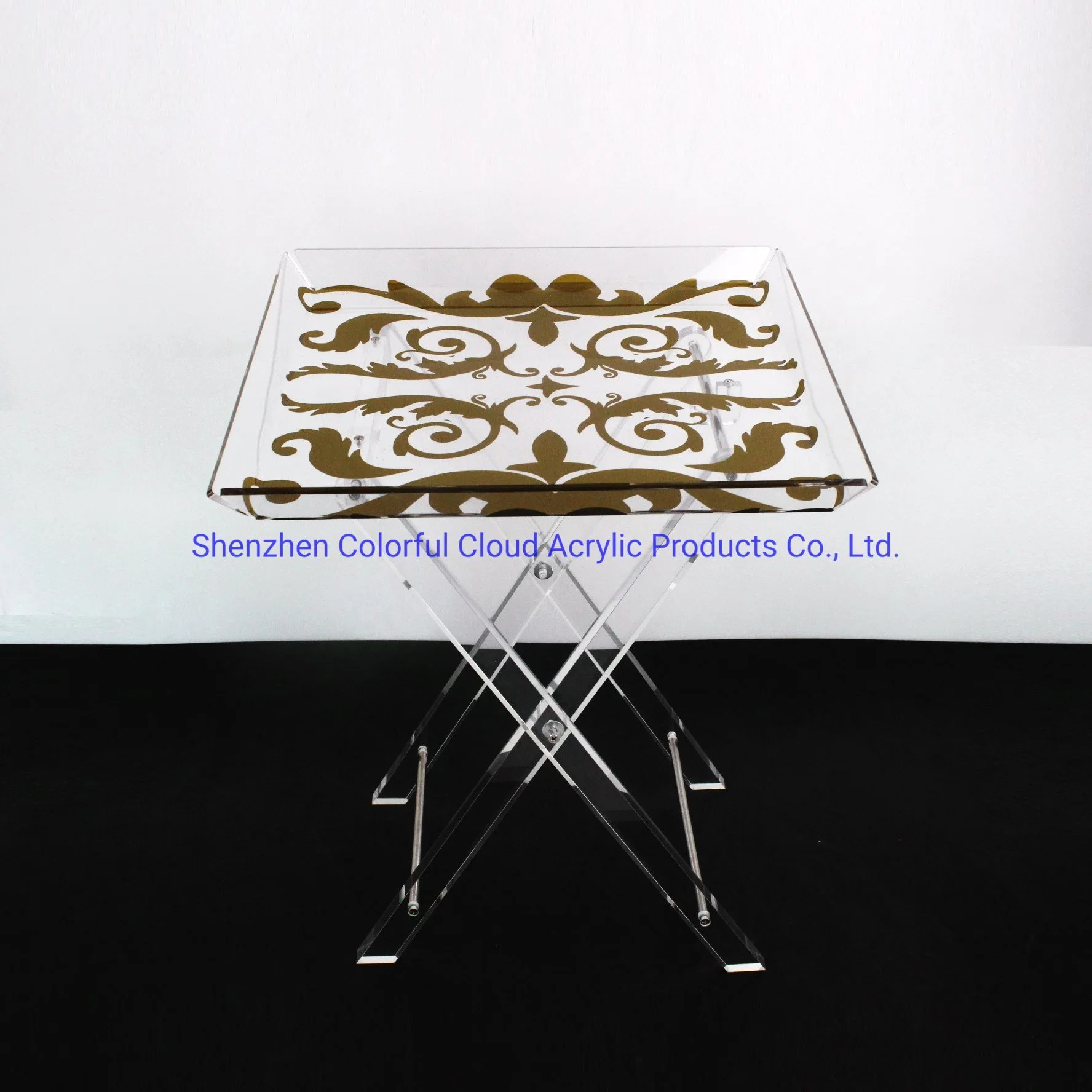 Creative Gold Pattern Shape Customizable Acrylic Foldable Coffee Table