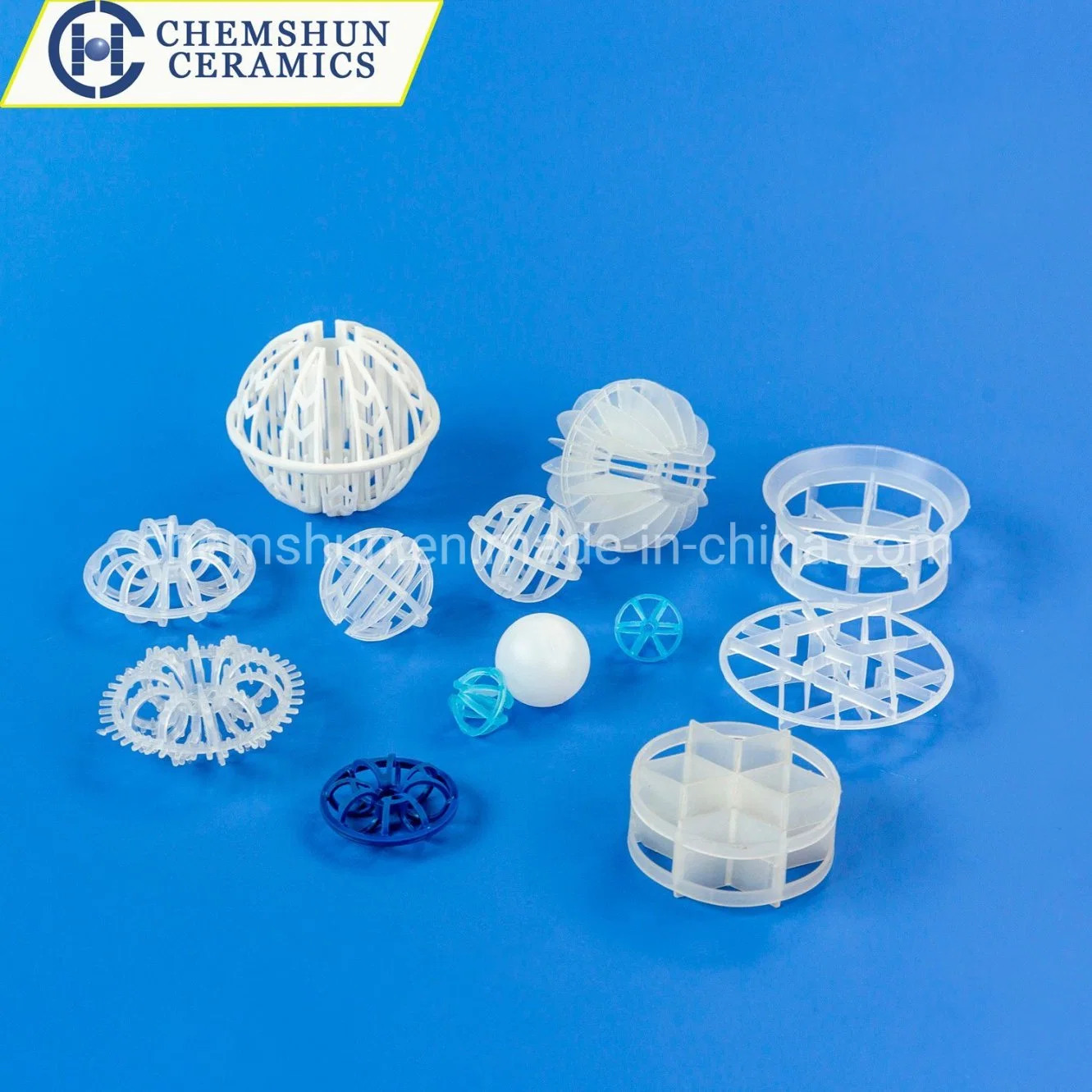 Bolas de plástico Tri-Pack de embalaje de torre aleatoria (PP, PE, PVC, CPVC, PVDF, PFA)