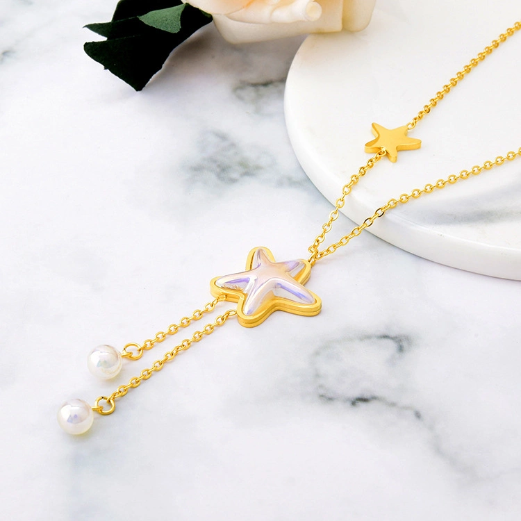 Factory Customized Fashion Jewelry New Accessories Mermaid Ji Tassel Beads Pendant Colorful Starfish Collarbone Necklace Geometric Pentagonal Heart Necklace