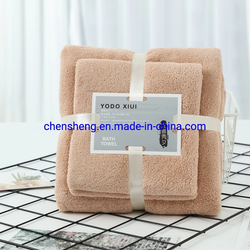 Factory Supply Luxury Gift Soft Skin-Friendly Microfiber Coral Fleece Bath Towel Set Strong Water Absorption Beach Towel Set