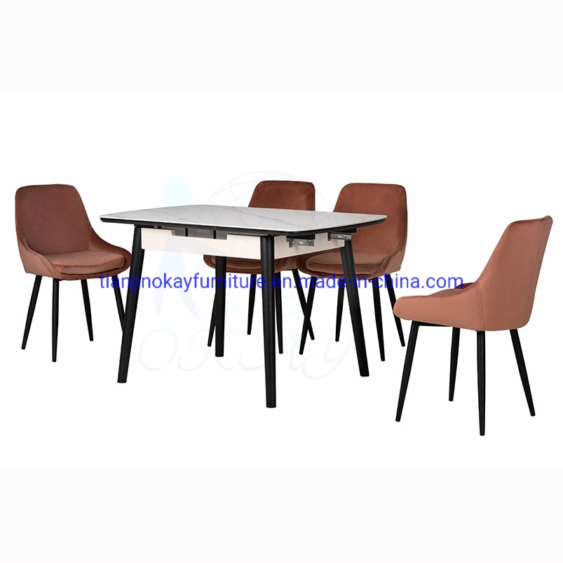 Итальянские современные деревянные выдвижные Мебельные столовые Наборы Luxury 6 Стулья Синтеред Стоун керамический мраморный обеденный стол набор
