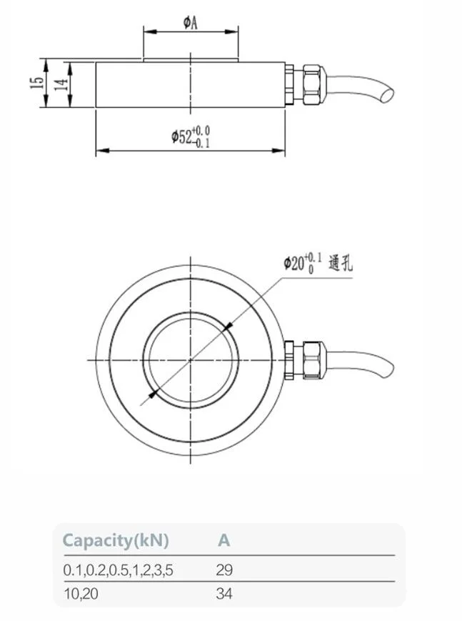 5kN sensor de fuerza de anillo de celda de carga de arandela sensor de peso de crepes (BR029)