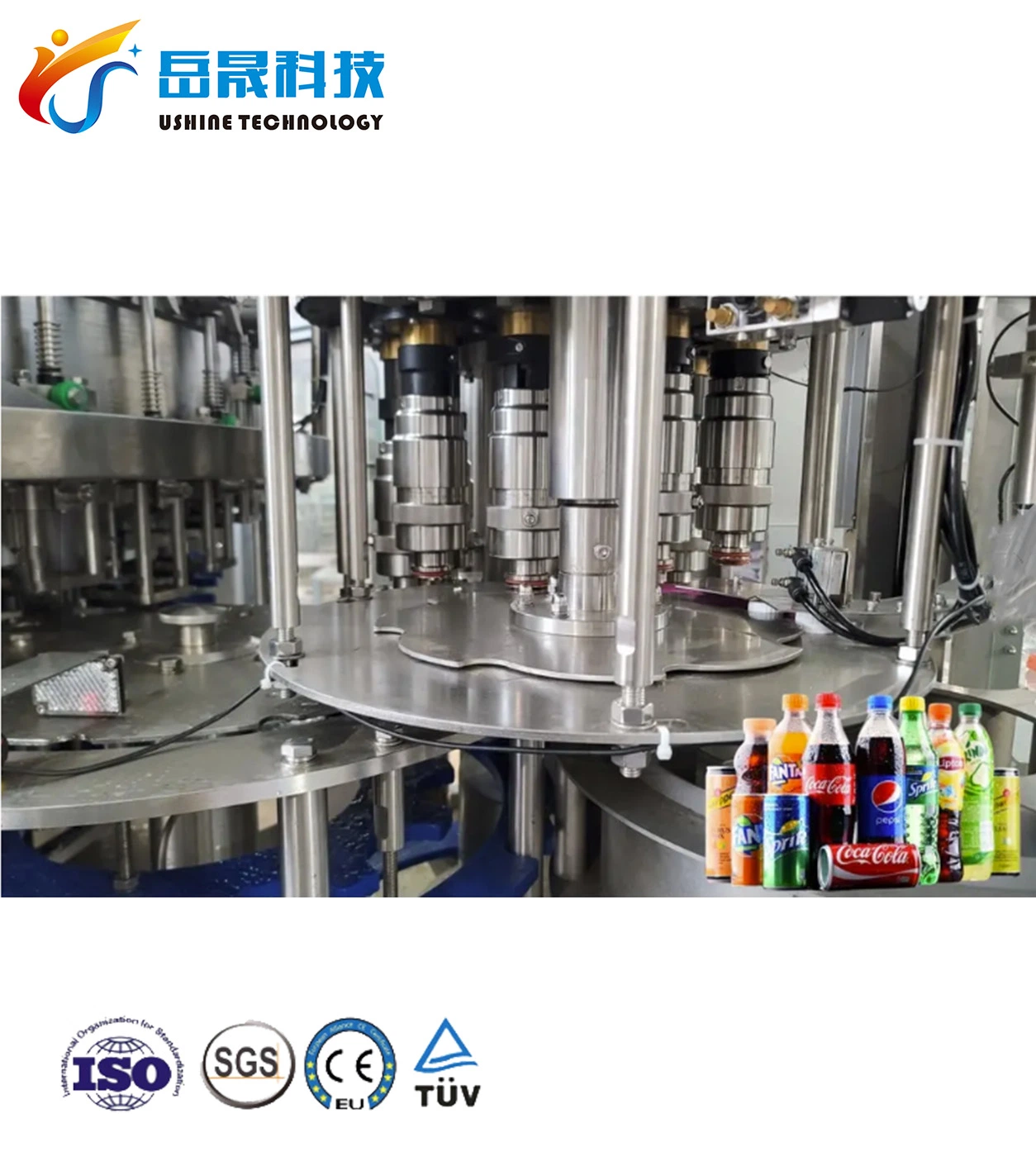 Ushine Carbonated Water Filling Machine Automatic 200-2000ml Pet Bottled Soft Drink Production Line