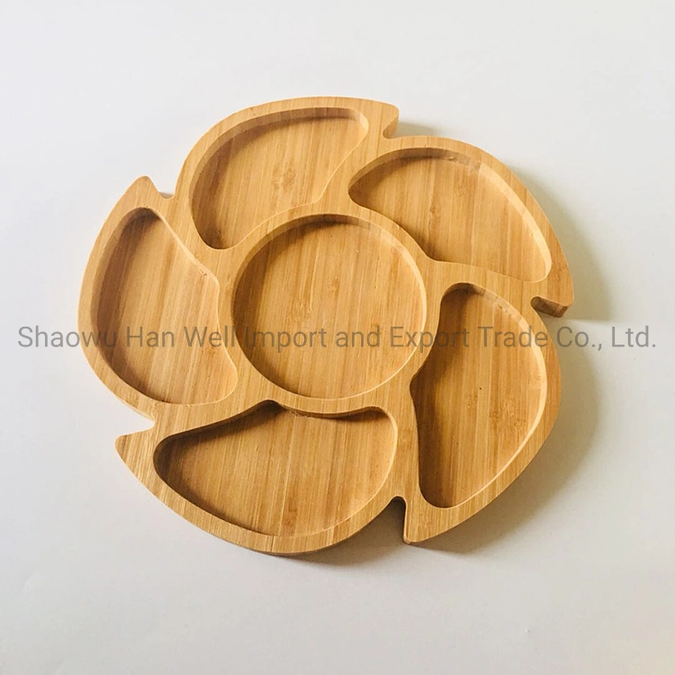 Round Shape Bamboo Wood Serving Tray for Hotel Coffee Bar