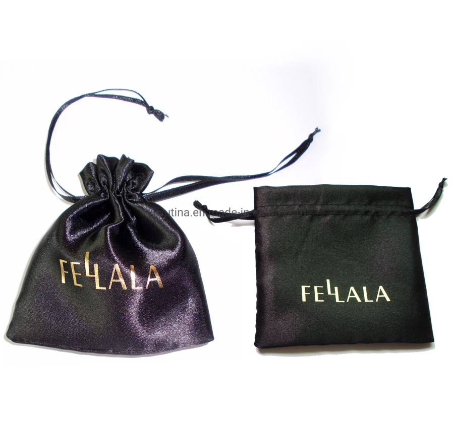 Jewelry Gift Packaging Bags Satin Hair Bags Pouch with Gold Logo