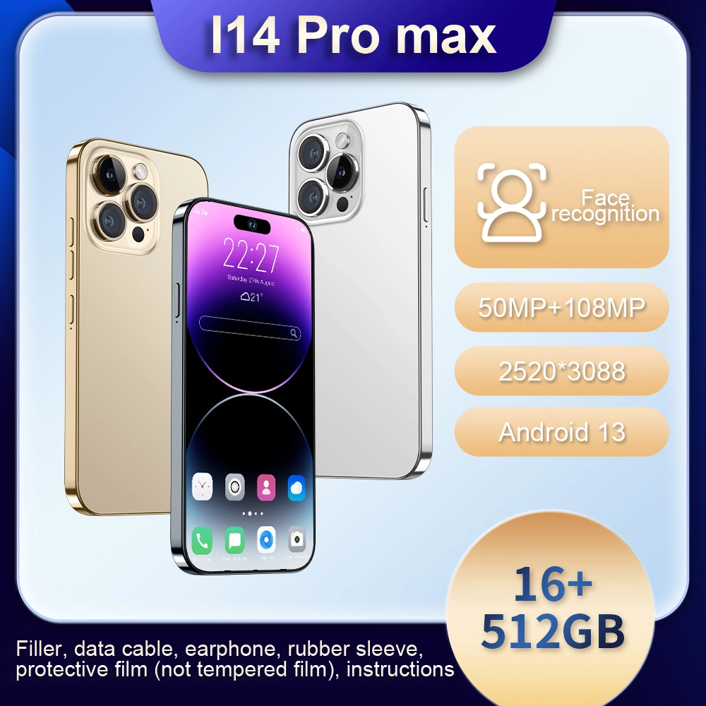 Hot Sale Brand New Smart Phone I14 PRO Max 16Go 1t, 8 Go de 512 Go, 3 Go de 64GB Android Smart Phone, Viqee Téléphones mobiles OEM / ODM