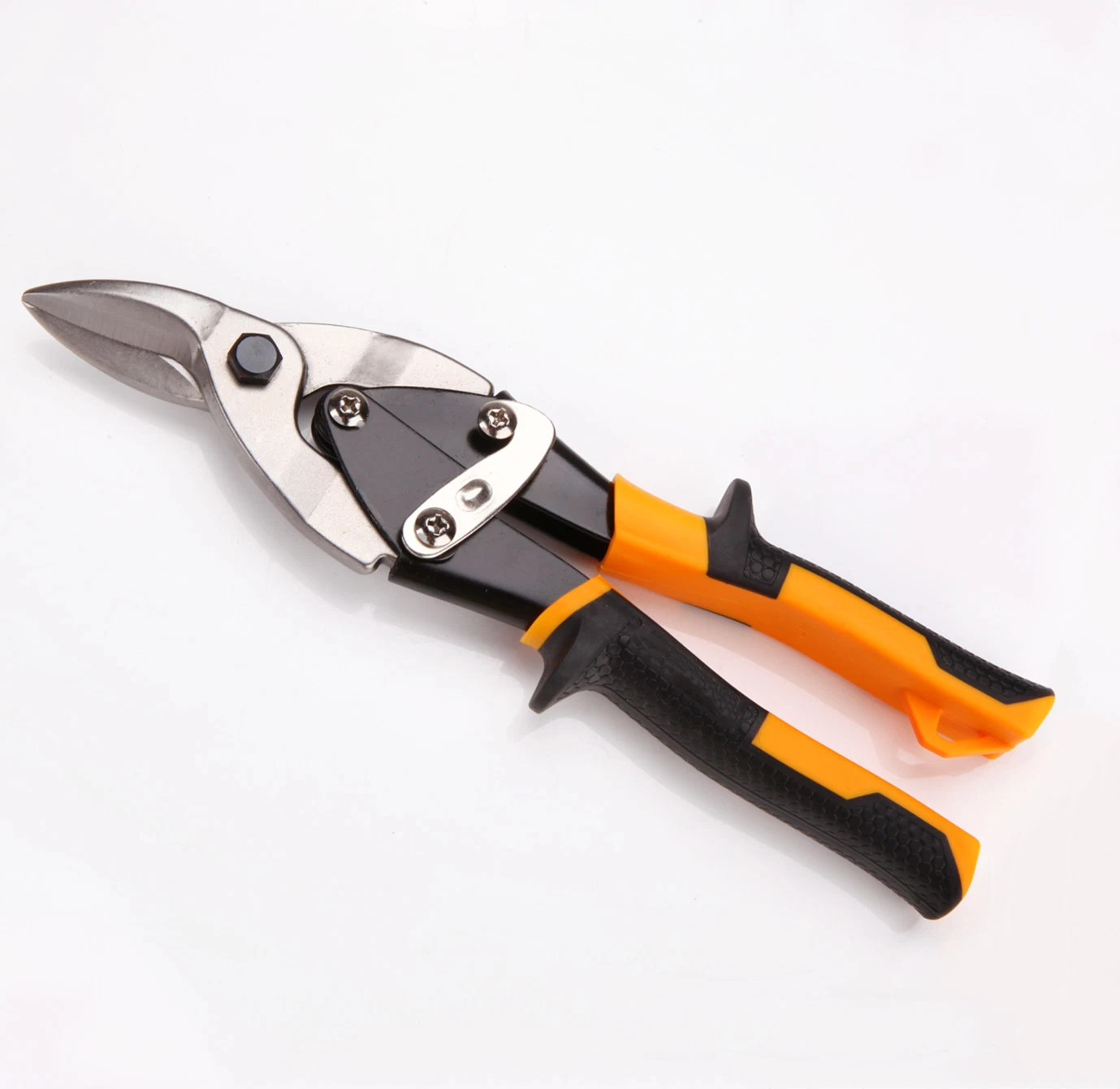 Professional Aviation snips، Hand Tools، Hardware Tools، 10"، مصنوعة من = CR-V، CR-Mo، لمسة نهائية غير لامعة، Nickel Plated، مقبض TPR، اليمين واليسار، للخدمة الشاقة