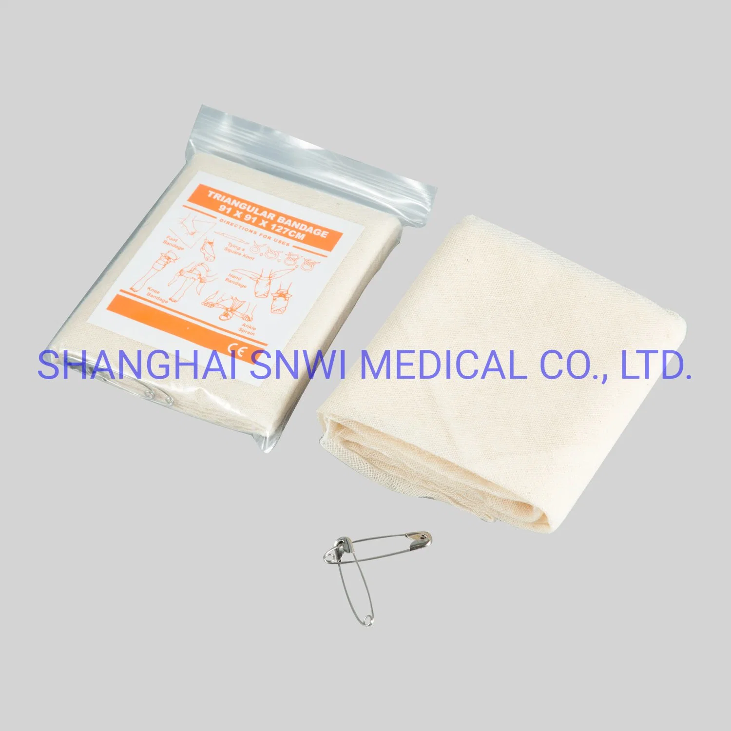 Disposable Medical Cotton Gauze Triangular Bandage with Safety Pins