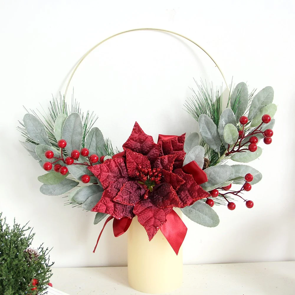 Heißer Verkauf Künstliche Weihnachtskranz Grün Weihnachten Girlande mit Künstlichen Blumenschmuck