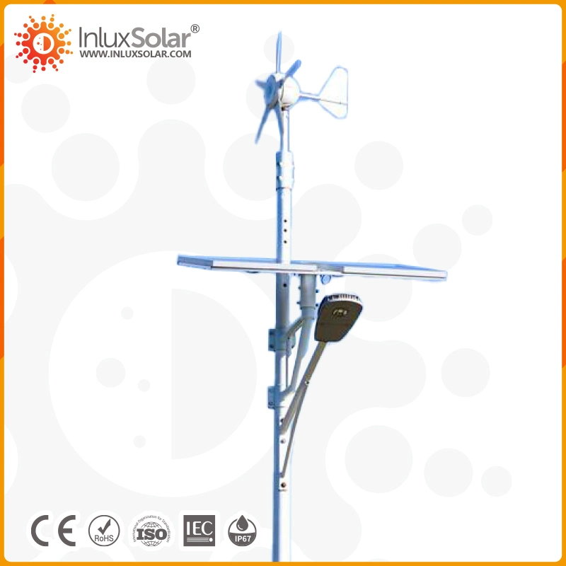 Personnaliser LED 8m 60W garantie 5 ans LED Outdoor Solar Vent Street Light Hybrid énergie solaire éolienne lumière solaire de rue Avec turbine à vent horizontale verticale