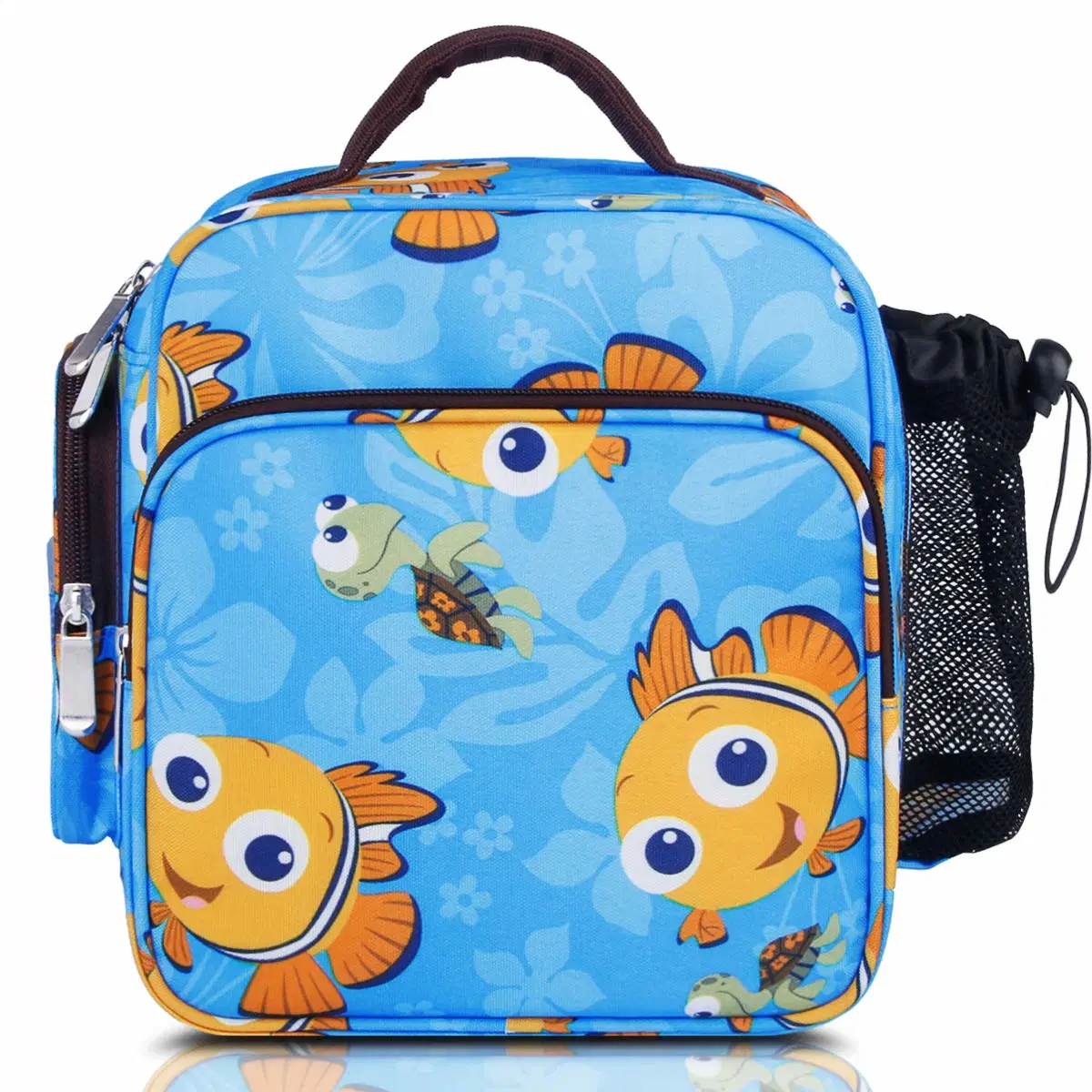 As crianças Bonitinha Goldfish isolada Tote bolsa com alça a tiracolo ocultos Saco térmico do recipiente de almoço para as crianças, Azul