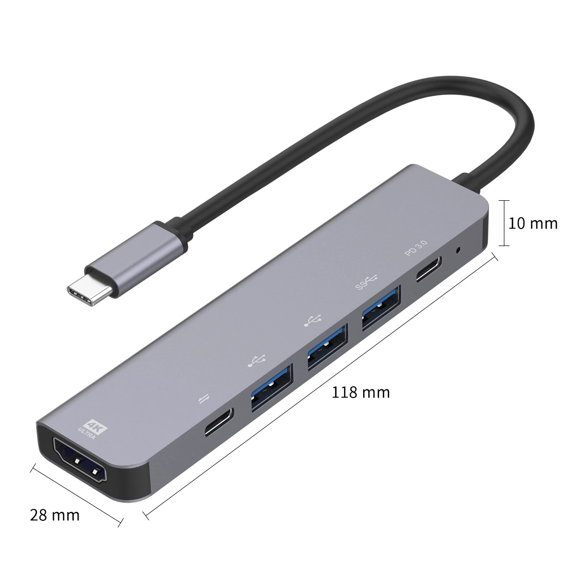 Type-C to HDMI@4K 6-in-1 Computer Expansion Dock USB3.0 Hub High-Speed Splitter Hub