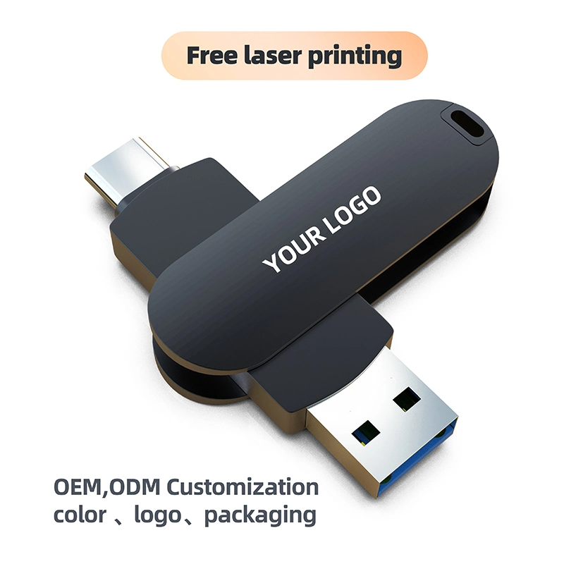 Metal OTG Type-C 2 in 1 OTG USB C 32GB 64GB 128GB 256GB Flash Drive U Disk Customized Logo Memory Stick