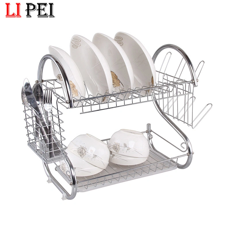 2 Tier Stainless Steel Kitchen Dish Racks Metal Dish Drying Racks Table Storage Dish Rack