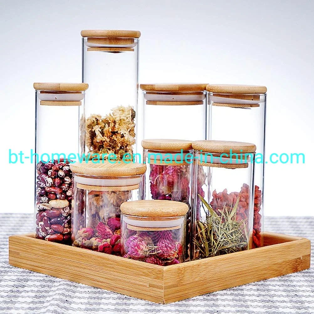 Wholesale/Supplier High Borosilicate 550ml 18oz Sealed Glass Canister with Bamboo Wooden Lid Grain Canister Food Storage Container for Loose Tea Coffee Bean Rice