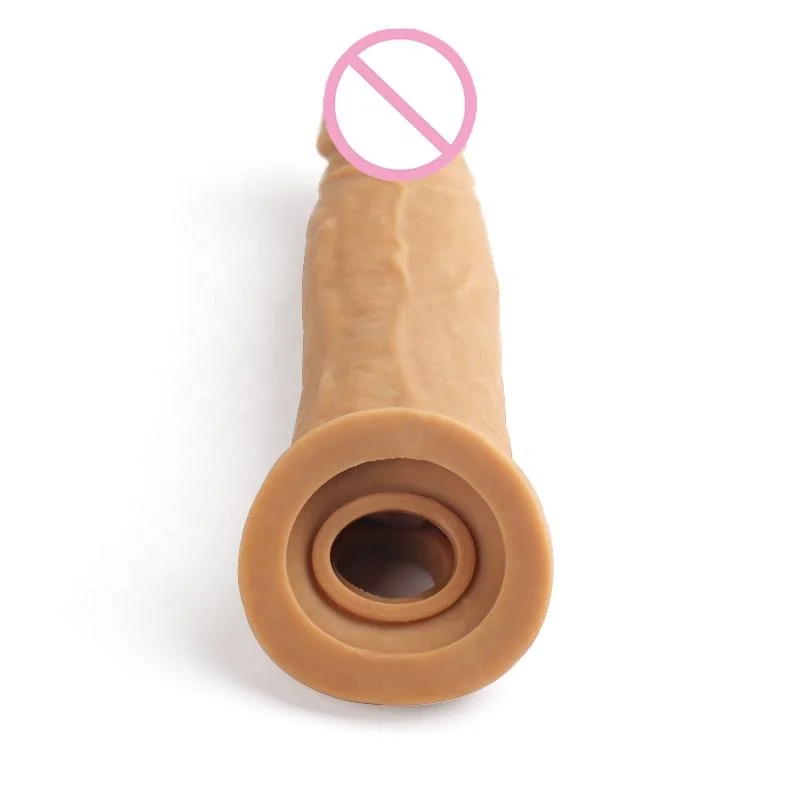 Correa hueca de silicio líquido en el extensor de manga Dildo Penis para Condón masculino