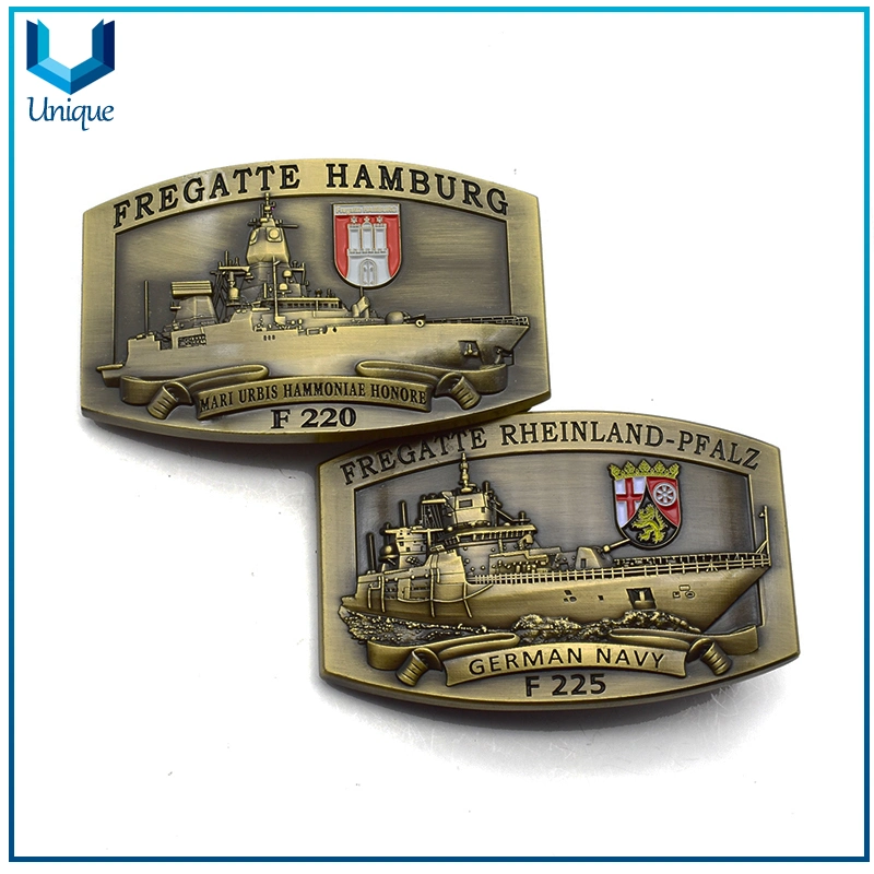 China Metal Crafts Manufacturer 3D Antique Brass Metal Bbuckle, Custom Design German Navy Military Belt Buckle for Souvenir Gifts
