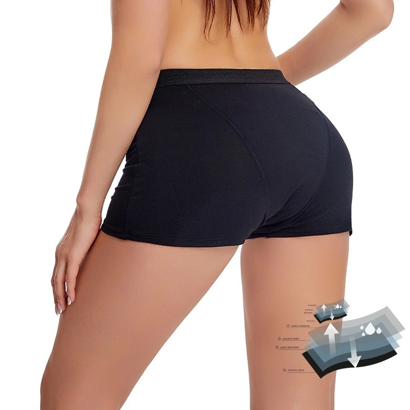 Bolihong OEM algodón orgánico período Boyshort reutilizable 4 capa a prueba de fugas Heavy Flow Boxer biodegradable Bambú Bragas Deportes menstruales