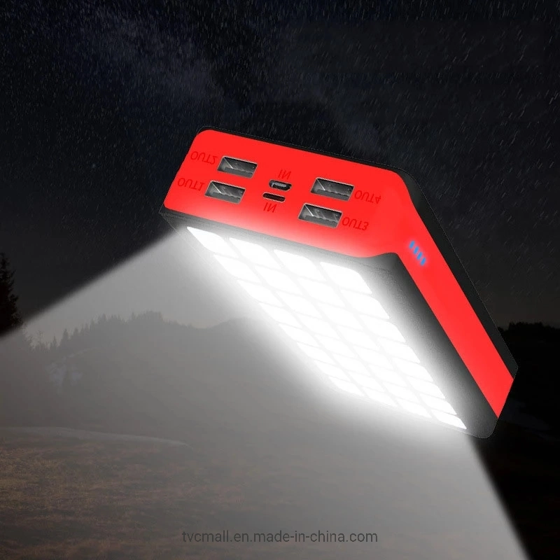 PS900 30.000mAh de energía solar de 4 puertos USB 32 LED Banco Camping Cargador de teléfono de la luz de batería externa (CE) Diplomados - Rojo