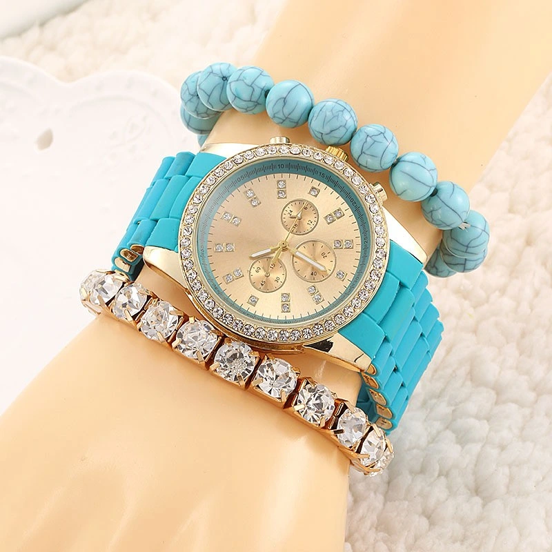 New Women's Bracelet Watch with Diamond Three Eyes Quartz Watch