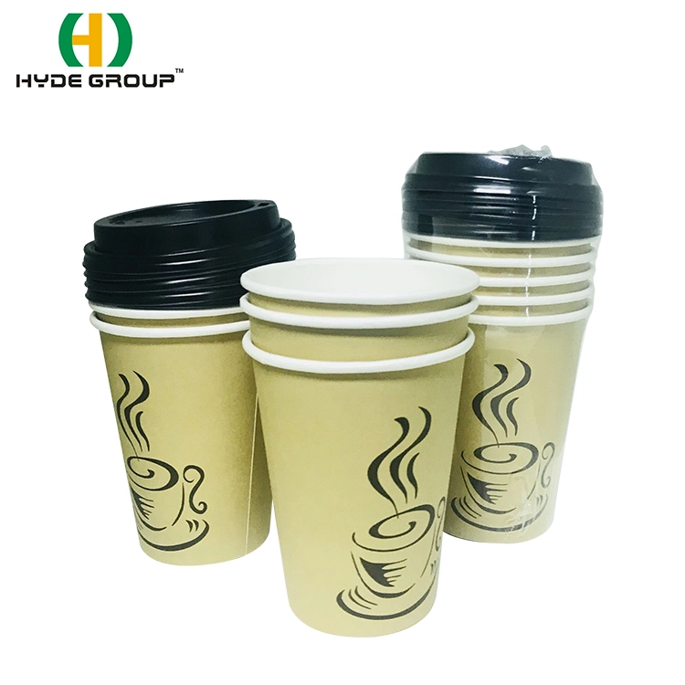 12oz Disposable Hot Drinking Paper Coffee Cup and Lid 5 Set