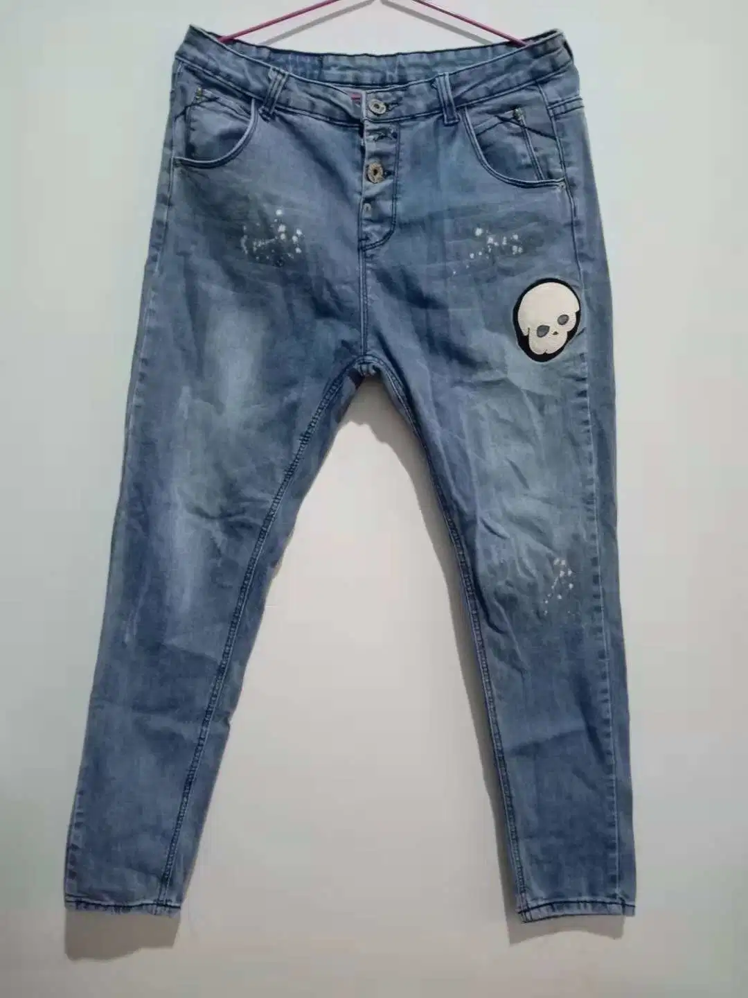 Used Clothes Jeans Denim Blue Cotton Slim Light Long Pants Custom Skinny