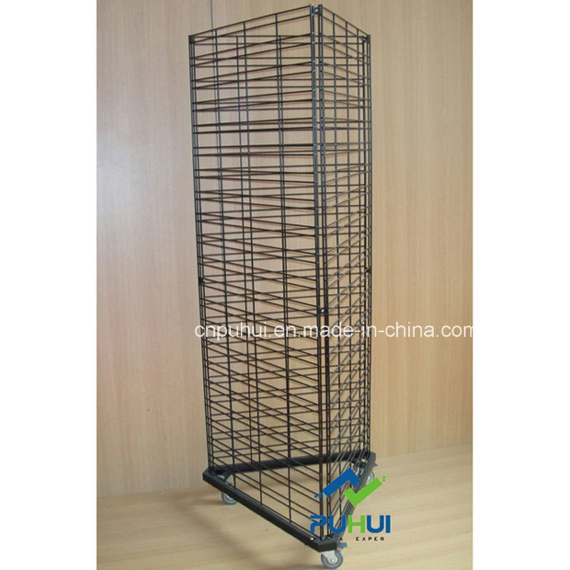 Height Adjustable Grid Wall Panel Floor Revolving Wire Mesh Display Stand (PHY265)