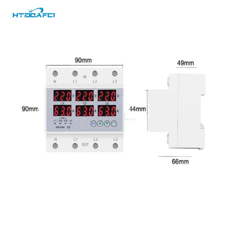 3 Phase 63A Six Display Digital Protctor Keep Your Electronics Safe with Advanced Self-Resetting Over/Under Voltage Protection