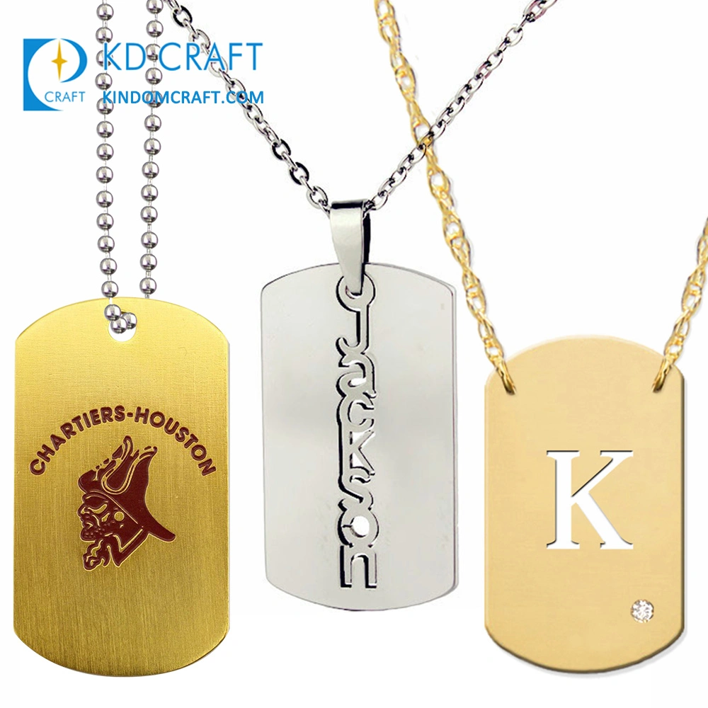 La moda en blanco personalizados de acero inoxidable de metal grabado sublimación Militar del Ejército de lujo Custom Dog Tag Collar con cadena de bolas